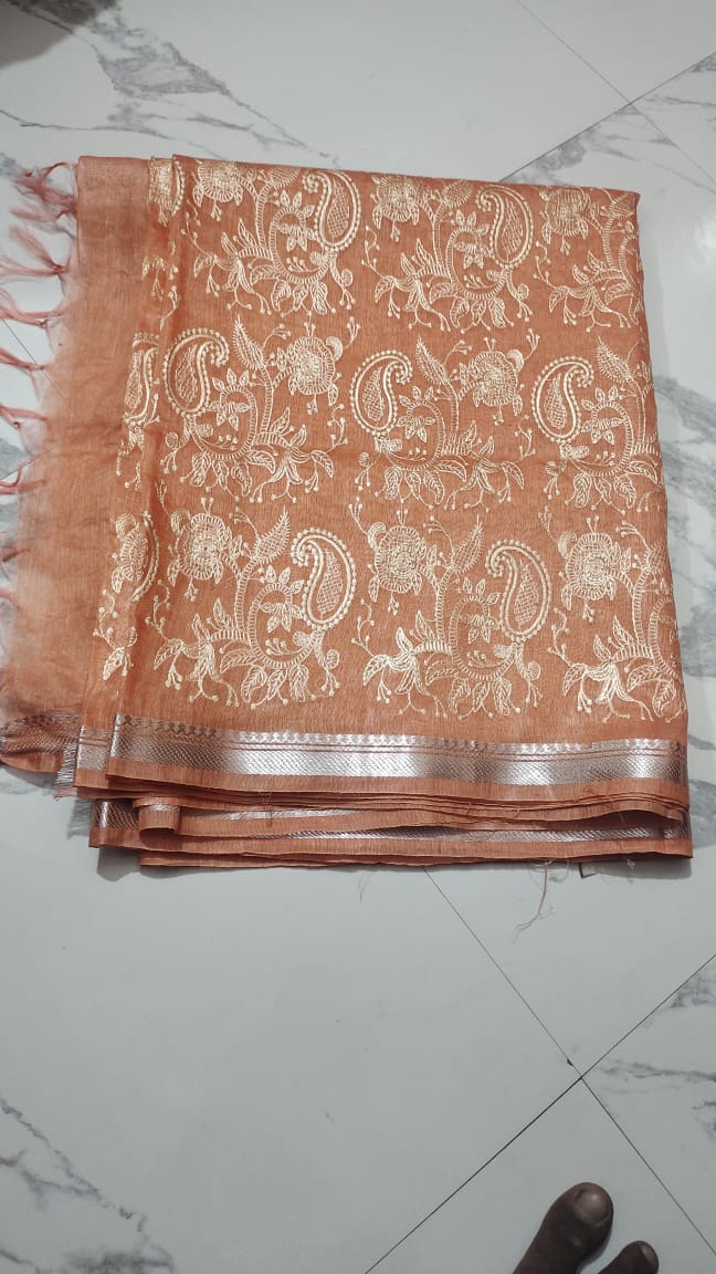 Pure Linen Silk Saree With Embroidery work