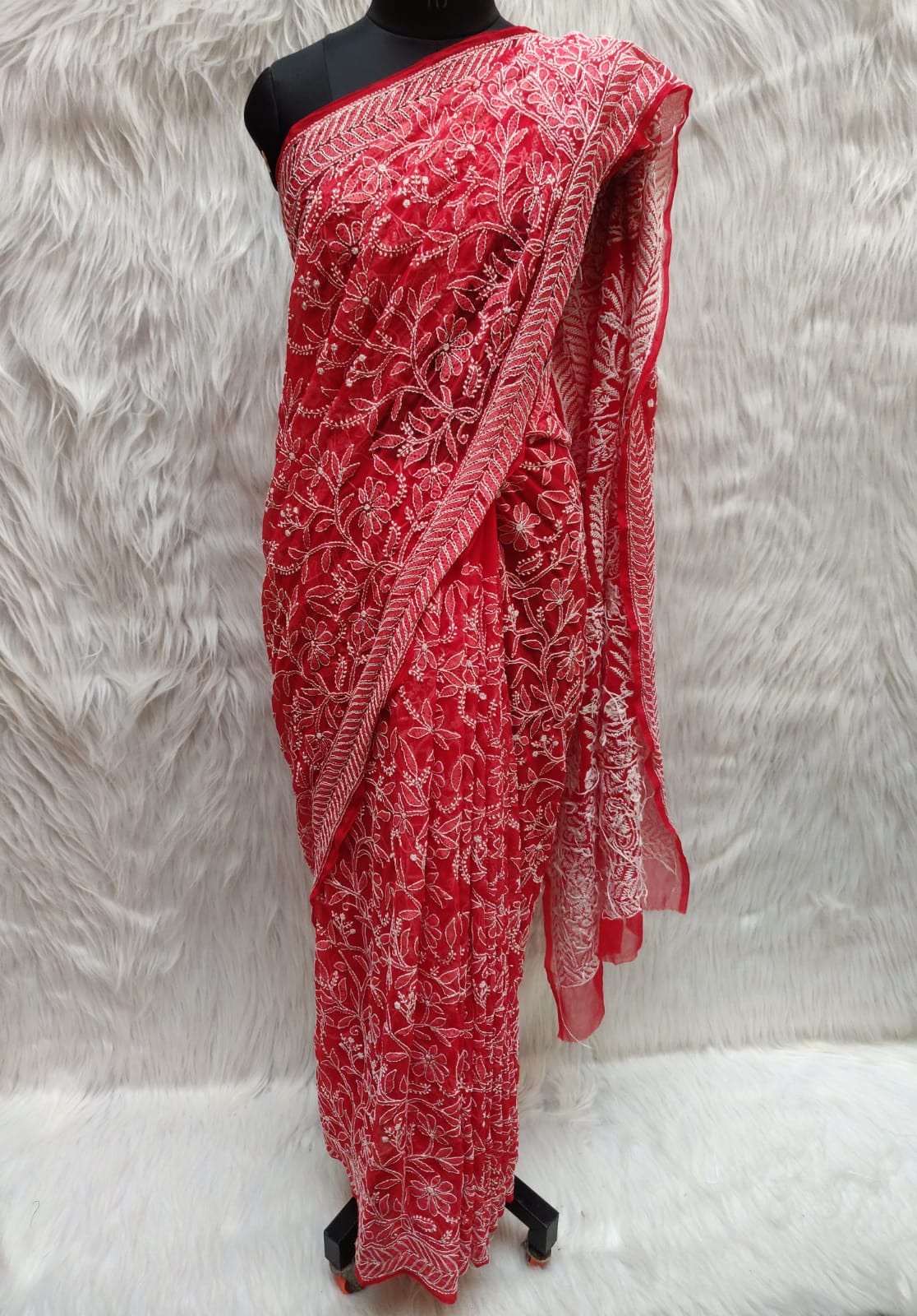 Pure Georgette Chikankari Hand-work Saree With Running Blouse