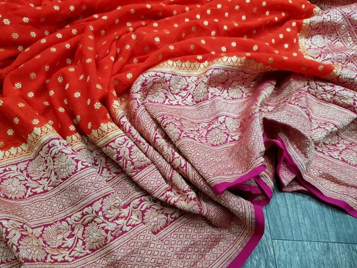 Banarasi Handloom Weaved Khaddi Semi Georgette Saree with Zari Work