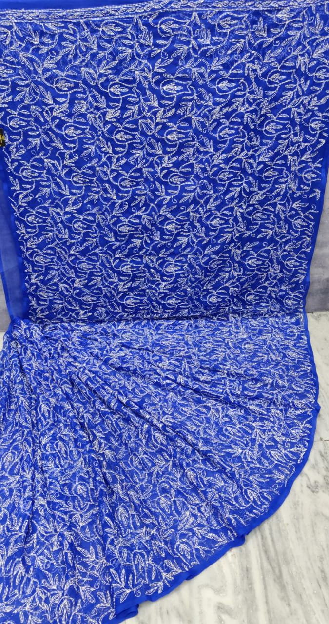 Pure Chiffon Georgette tepchi Jaal work sarees with finest quality intricate chikankari hand embroidery tepchi work