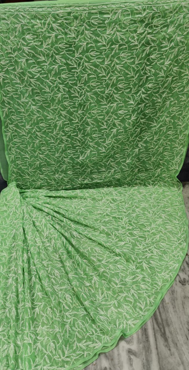 Pure Chiffon Georgette tepchi Jaal work sarees with finest quality intricate chikankari hand embroidery tepchi work