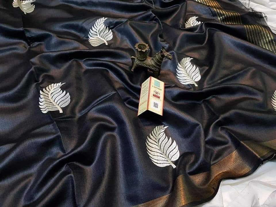Pure Hand woven Banarasi Tussar Moonga Silk Sarees With Embroidery work