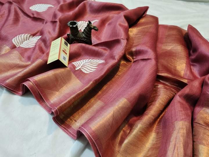 Pure Hand woven Banarasi Tussar Moonga Silk Sarees With Embroidery work