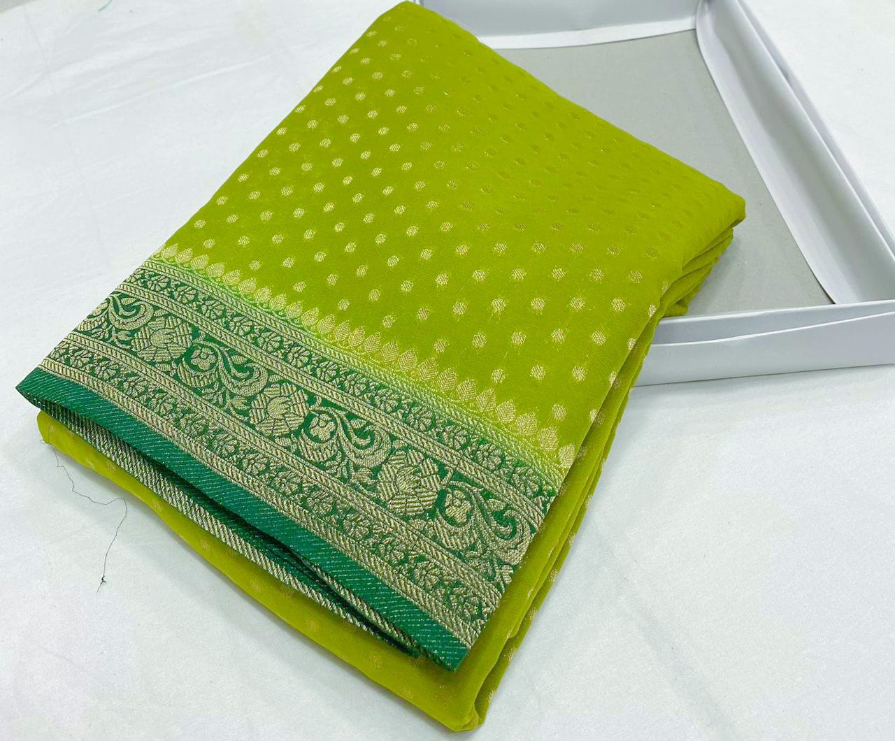 Banarasi Handloom Weaved Khaddi Semi Georgette Saree with Zari Work