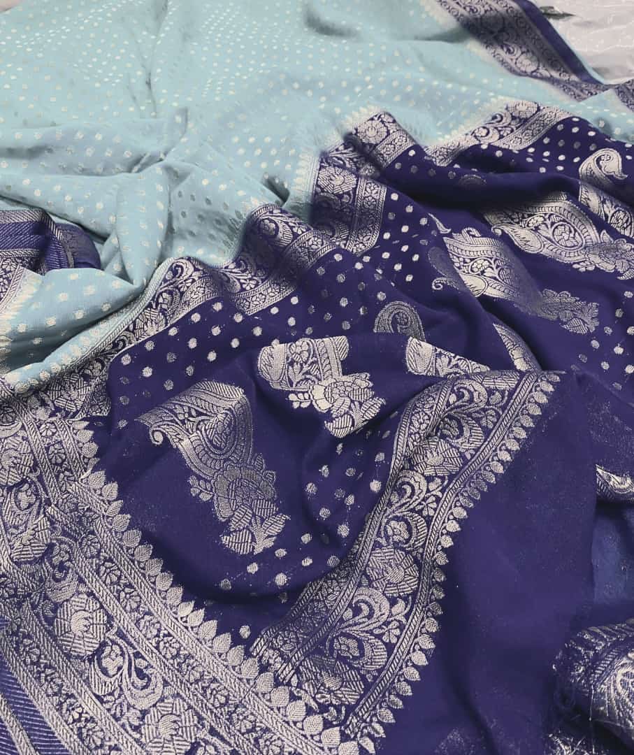 Banarasi Handloom Weaved Khaddi Semi Georgette Saree with Zari Work
