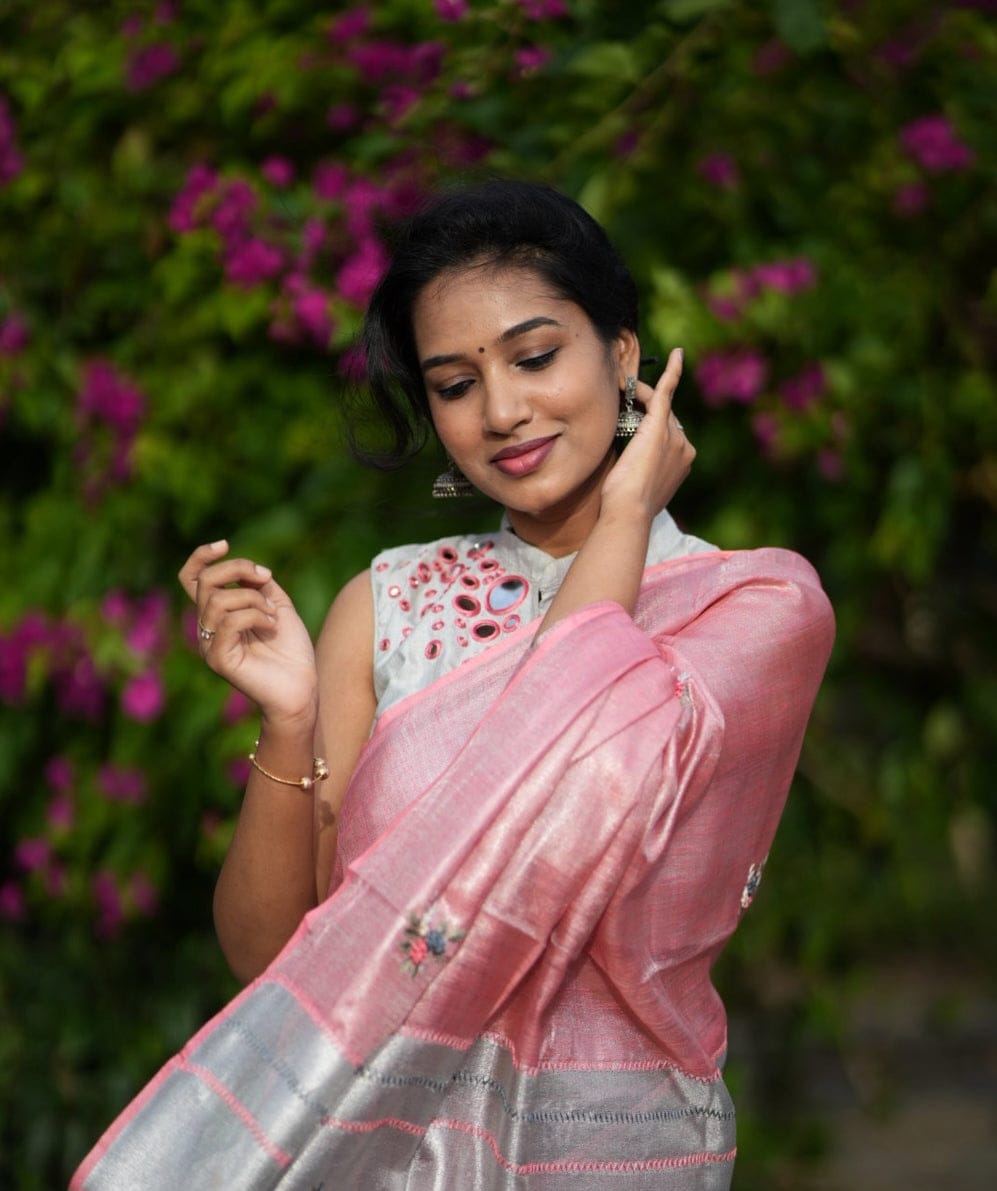 Pure Tissue Linen Saree With Handloom Perfection