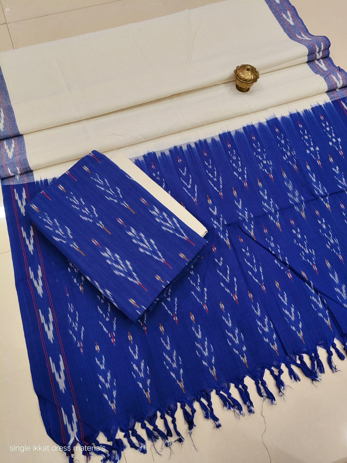 Pure  ikkat Cotton Unstitched Suit With Dupatta