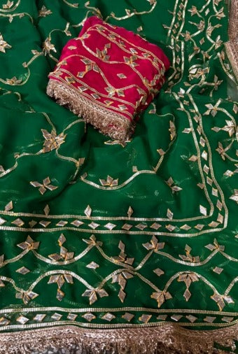 Pure Diamond Chiffon Gota Patti  Work Saree With Blouse