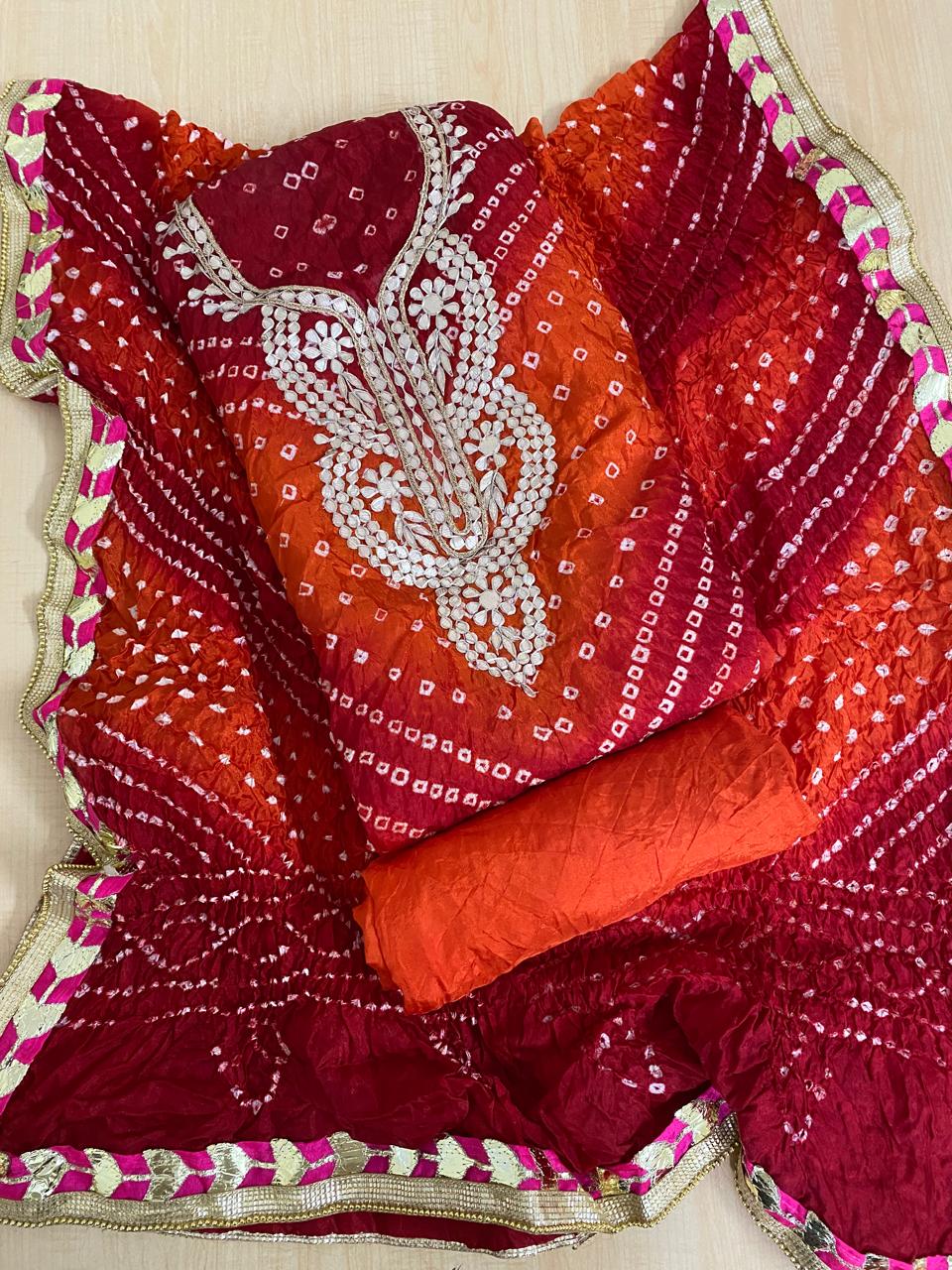 Bandhej Gota patti work Unstitched Suit