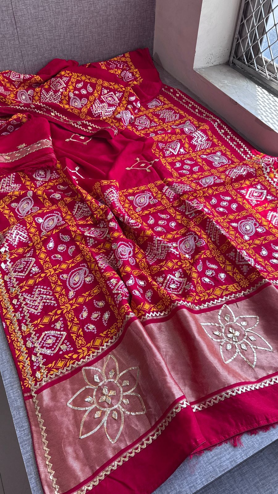 Pure Munga Silk Gotta Patti Work Saree With Blouse