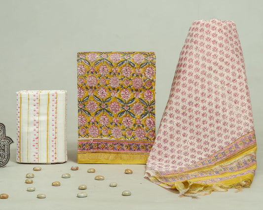 Hand Block Print Chanderi Silk Unstitched Suit