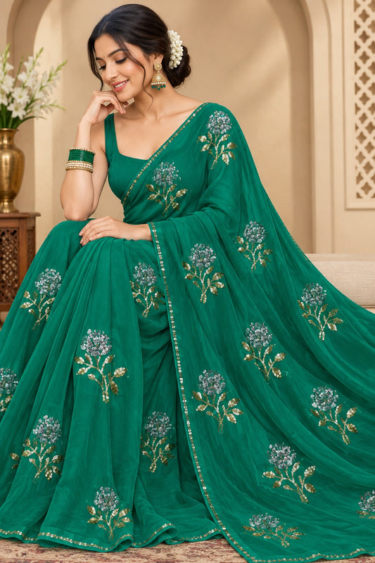 Pure Diamond Chiffon Saree With  Blouse