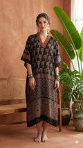 Pure Modal Silk Hand block Printed Kaftans Stitched suit With Hand Mirror Work