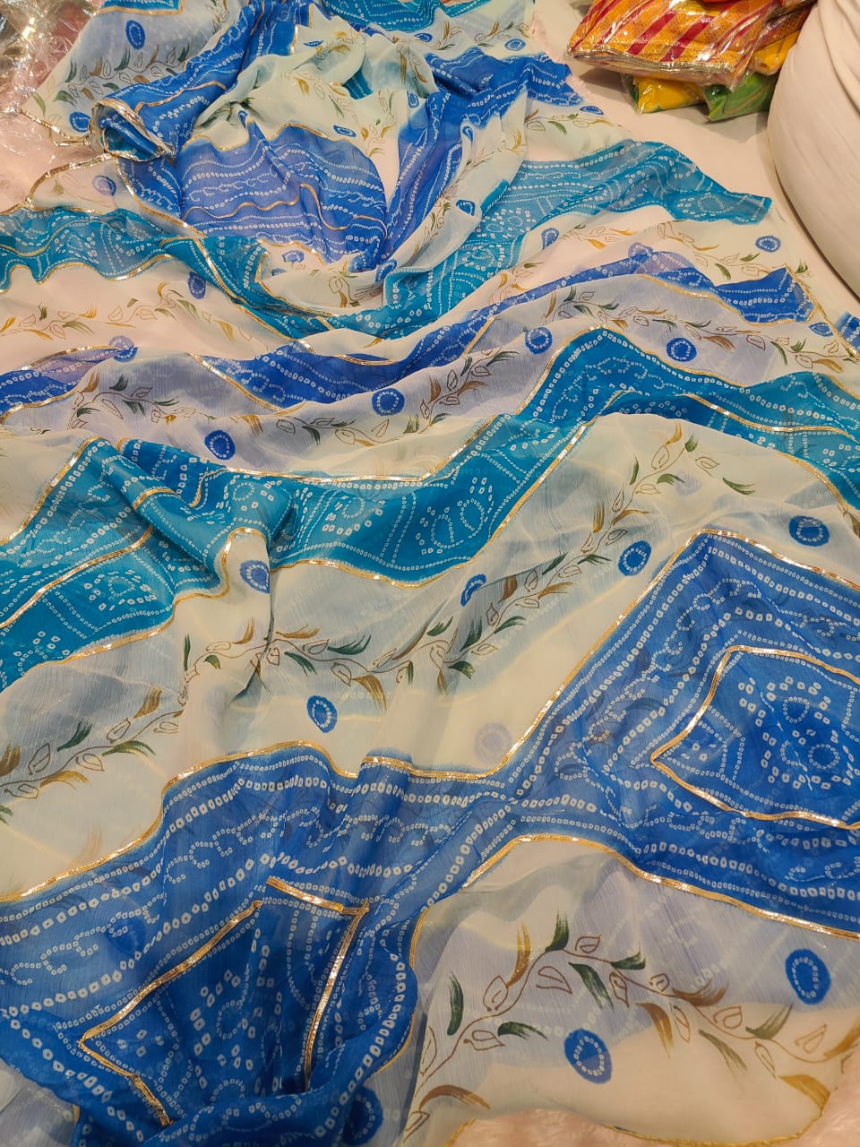 Semi Chiffon Georgette Leheriya Pattern Saree