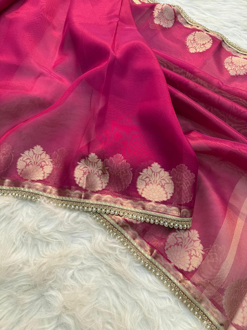 Banarasi Tissue Silk Saree With lace work border