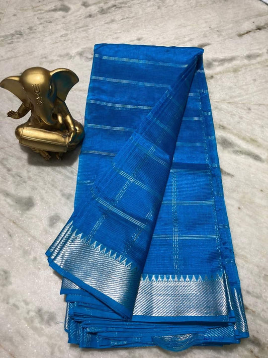 Elegant Pure Cotton Silk Mangalagiri Saree with Rich Zari Border & Running Blouse
