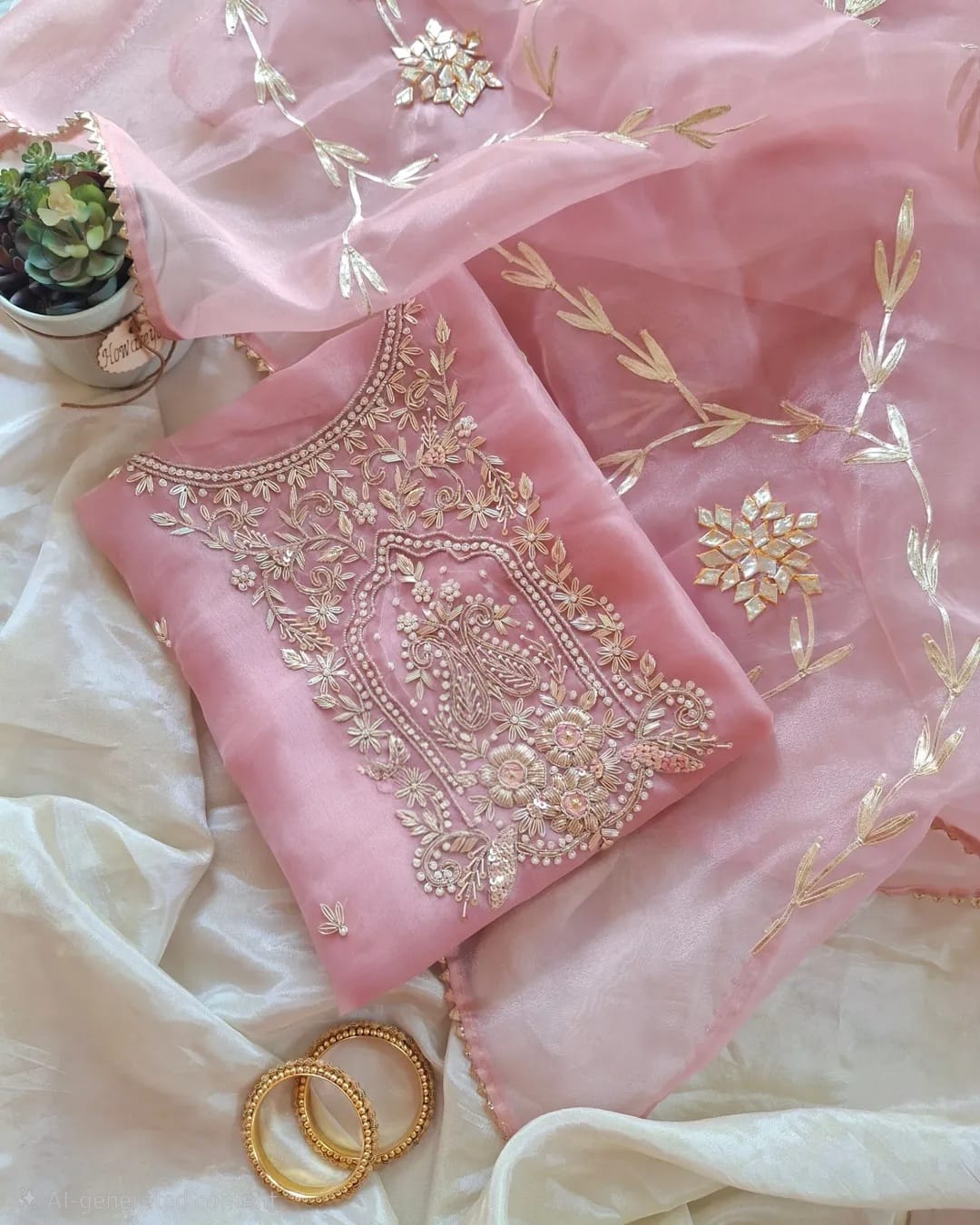 Organza Hand Work Unstitched Suit