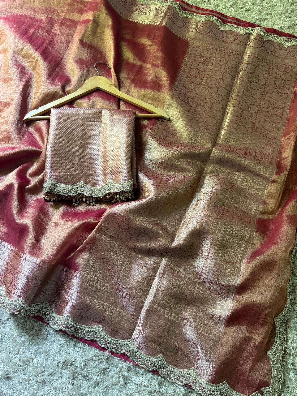 Banarasi Tissue Silk Saree With lace work border
