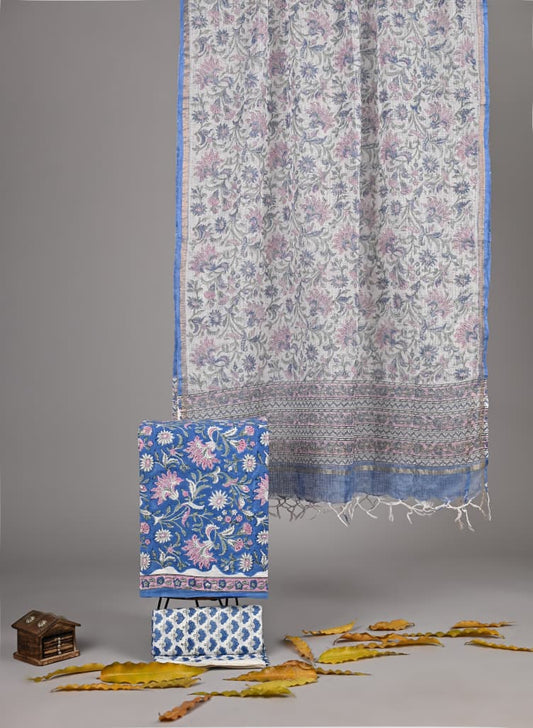 Pure Cotton Hand Block Print Suit With Kota Doriya Dupatta