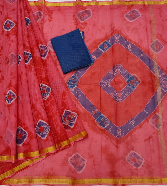 Pure Kota Cotton Bandhej Printed Saree With  blouse