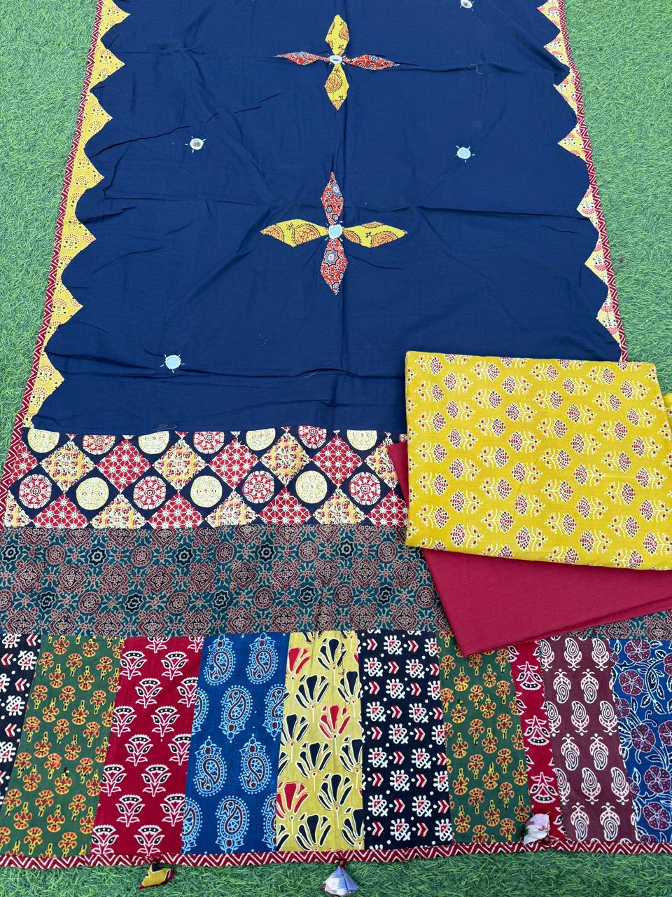 Ajrakh print cotton top With ajrakh mirror work  dupatta