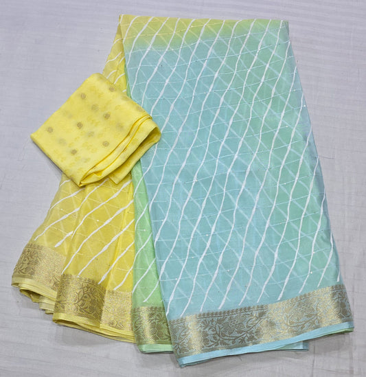 Pure Chinon Leheriya Printed Saree with Sequins work