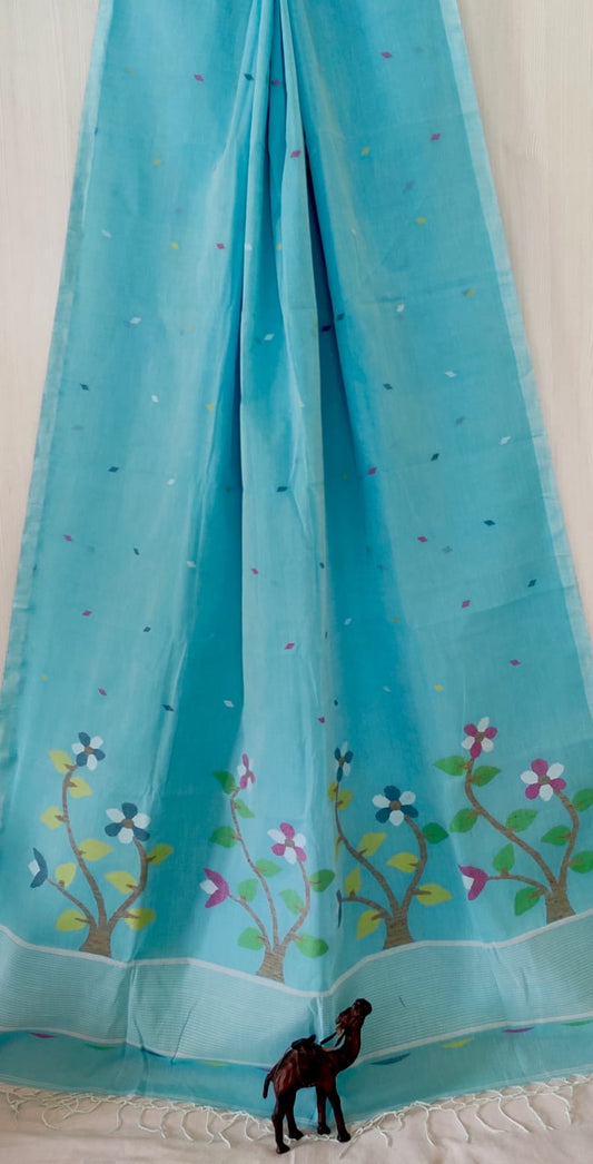Pure Cotton needle work jamdani Saree With Blouse