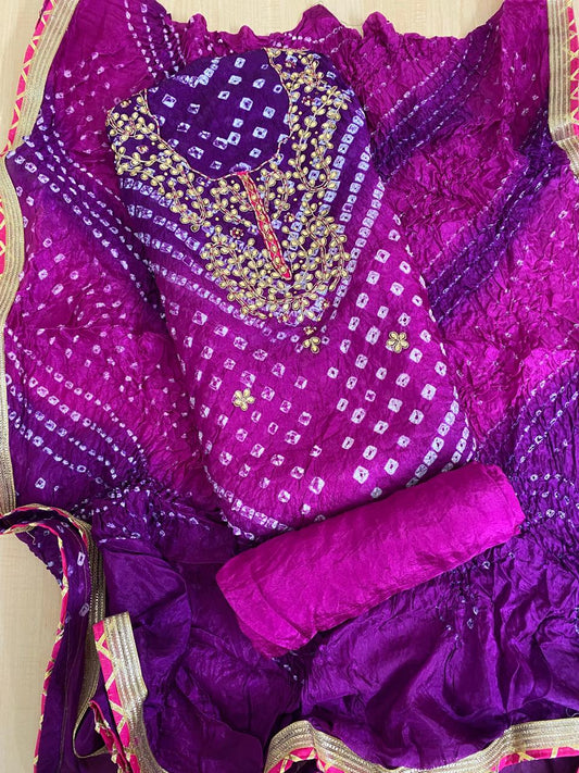 Bandhej Gota patti work Unstitched Suit