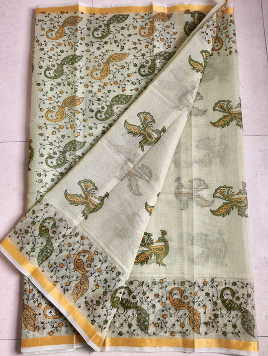Beautiful kota cotton hand brush print work saree