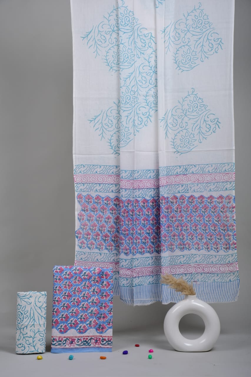 Exclusive new hand block printed cotton suits with cotton duptta