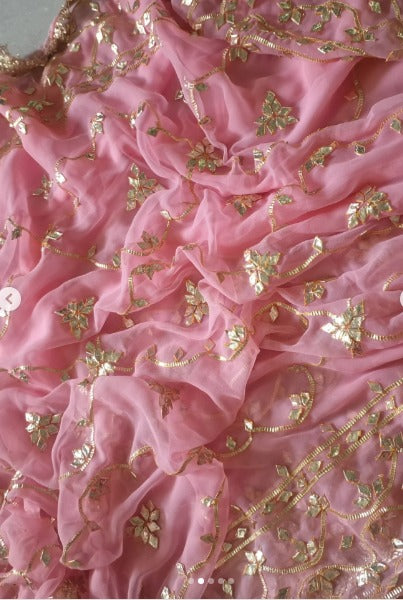 Pure Diamond Chiffon Gota Patti  Work Saree With Blouse