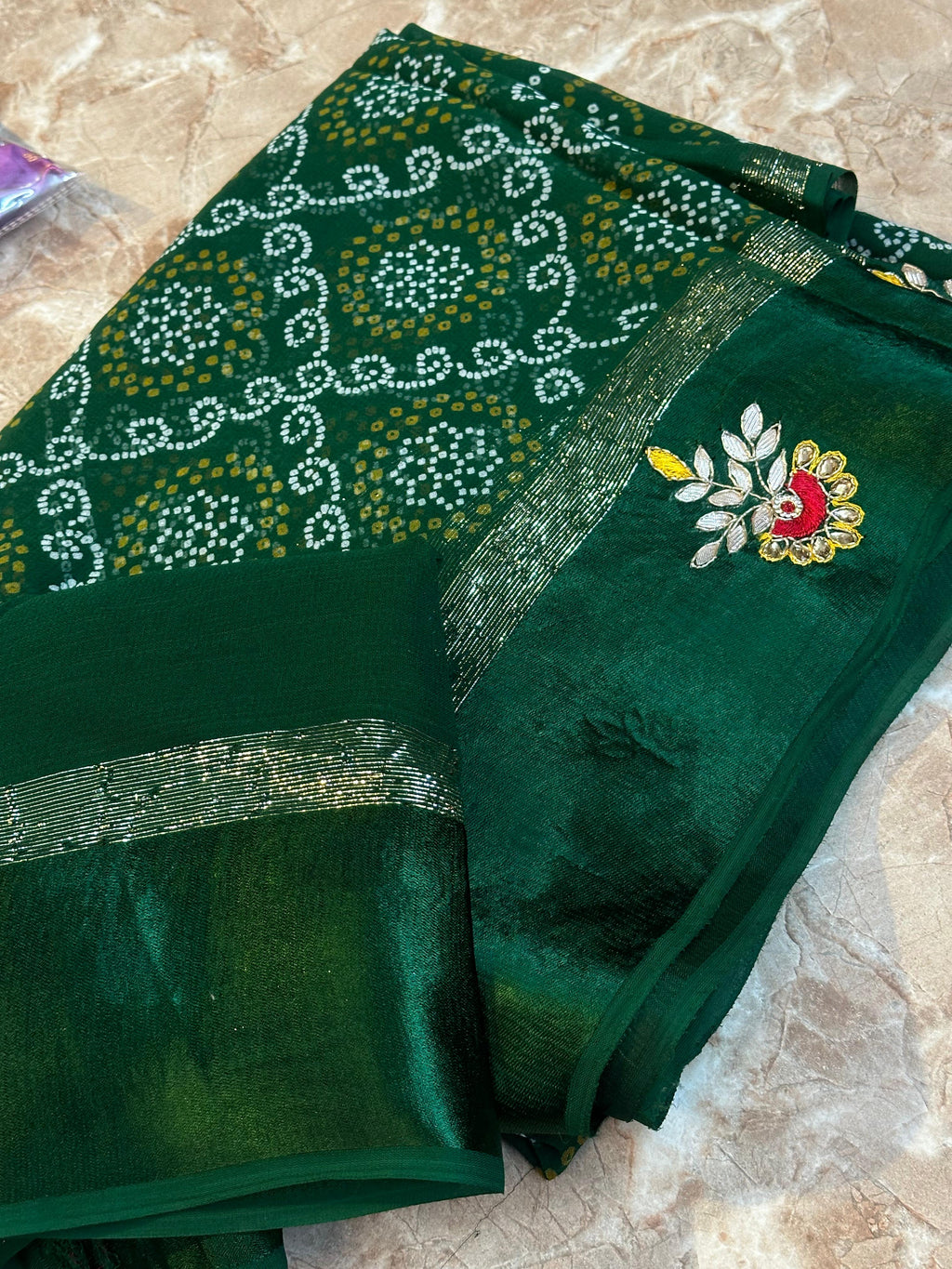 Pure georgette  Bandhej gota patti saree