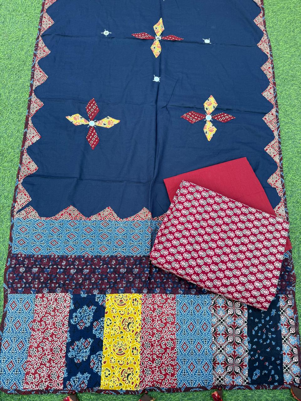 Ajrakh print cotton top With ajrakh mirror work  dupatta