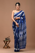 Pure Mulmul Cotton hand block Print Saree with Blouse