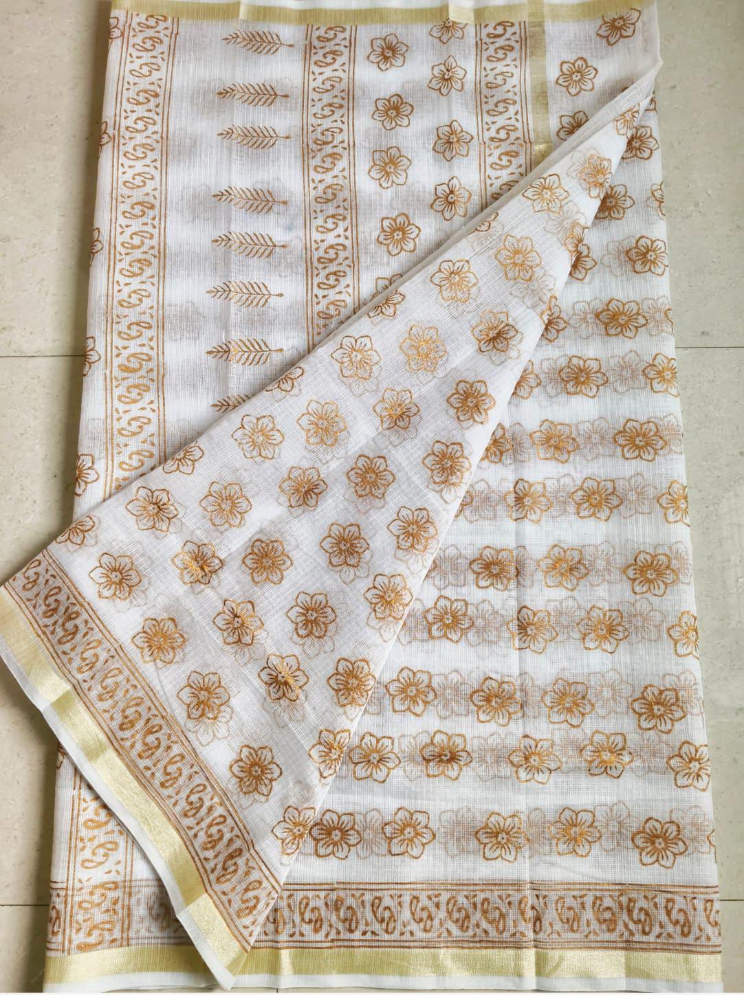Beautiful kota cotton hand brush print work saree