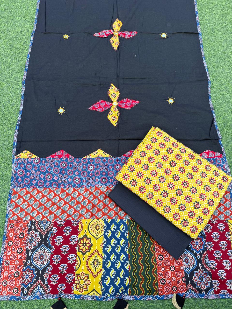 Ajrakh print cotton top With ajrakh mirror work  dupatta
