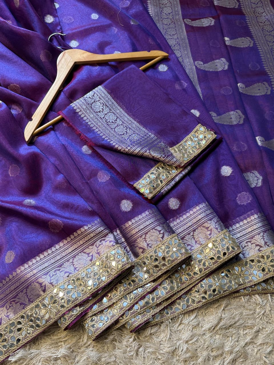 Banarasi Glass tissue silk saree with  lace work
