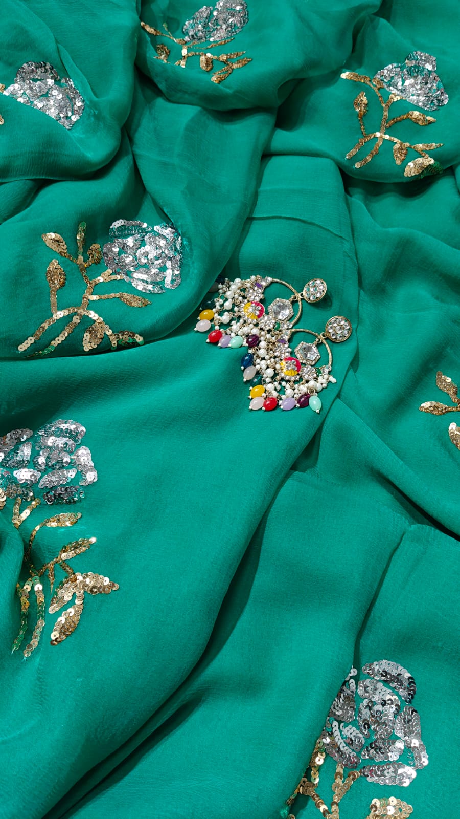 Pure Diamond Chiffon Saree With  Blouse