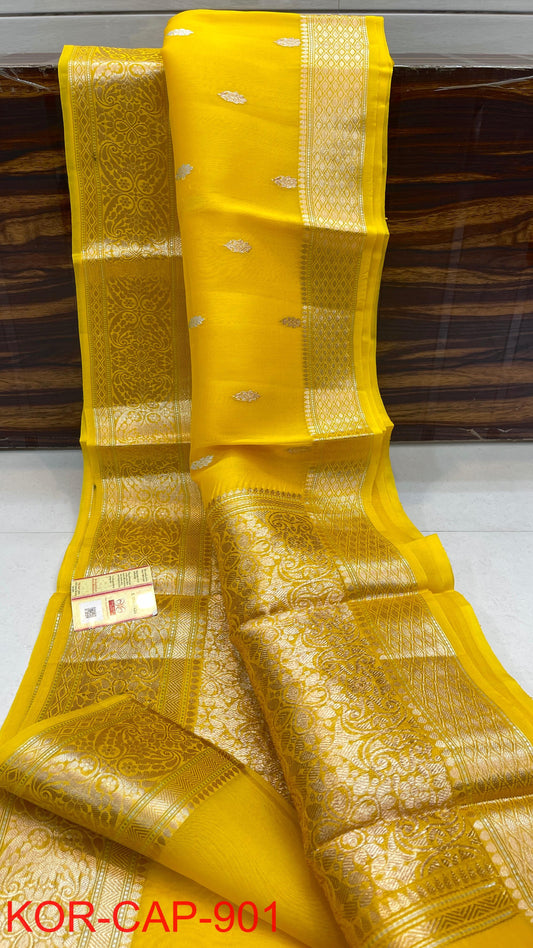 Pure Handloom banarasi  kora Silk Saree With Blouse