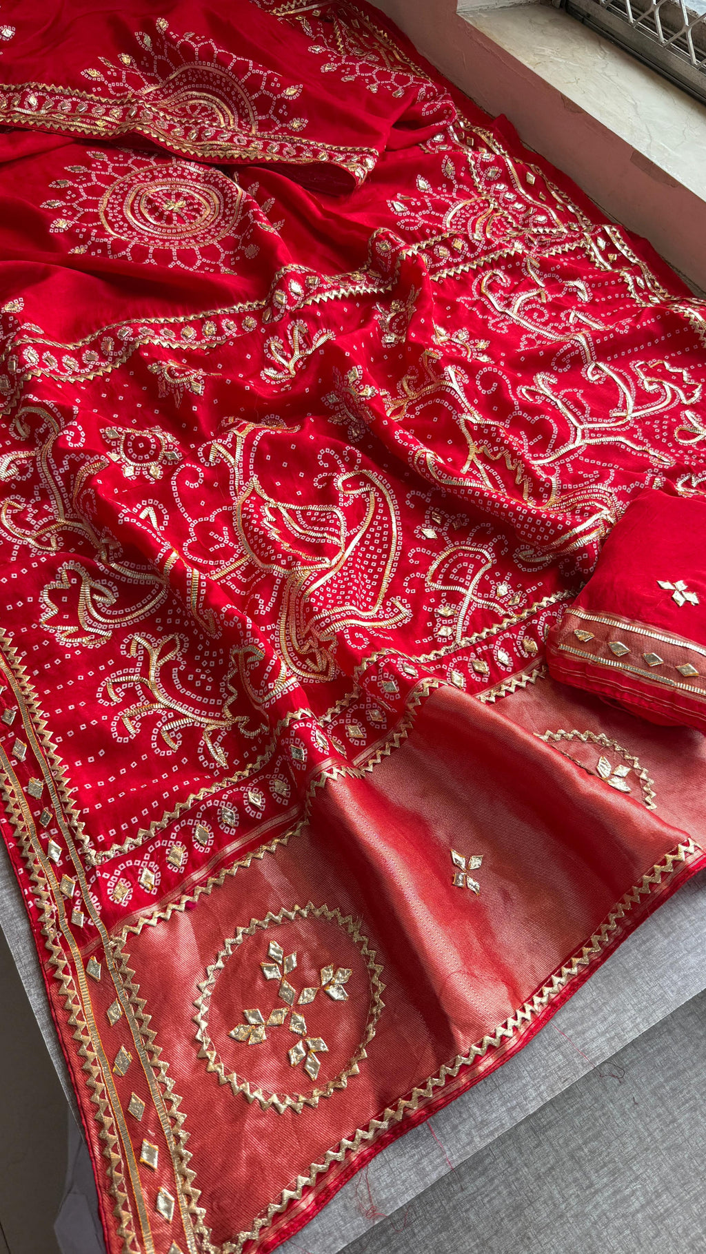 Pure Munga Silk Gotta Patti Work Saree With Blouse