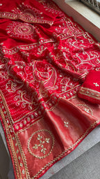 Pure Munga Silk Gotta Patti Work Saree With Blouse