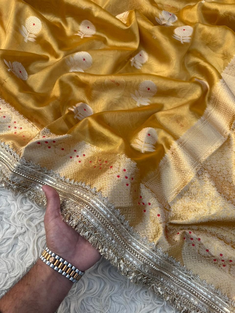Banarasi Tissue Silk Saree With lace work border