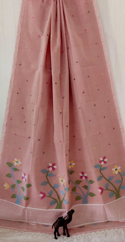 Pure Cotton needle work jamdani Saree With Blouse