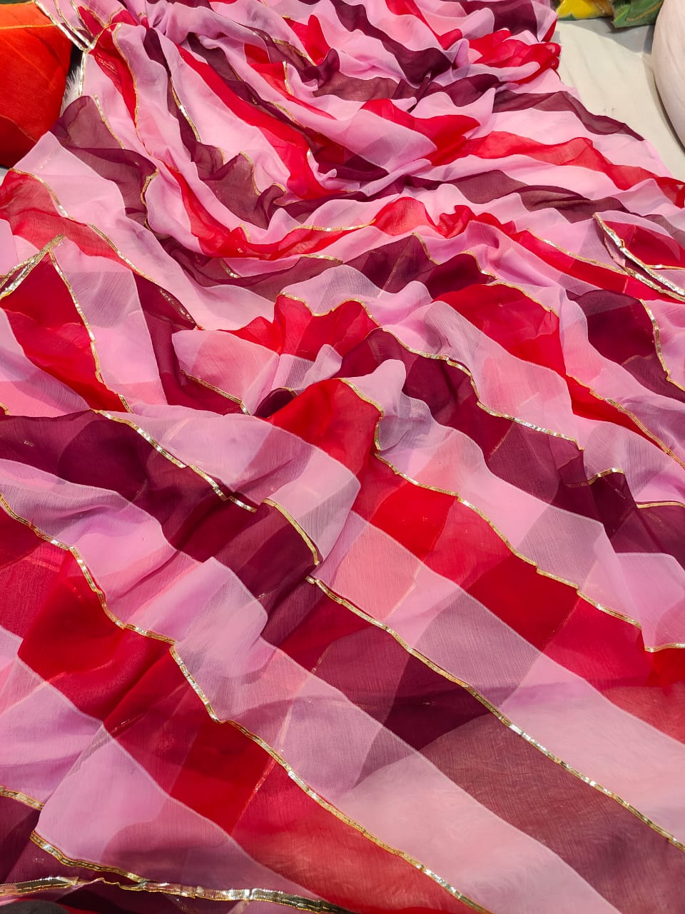 Semi Chiffon Georgette Leheriya Pattern Saree