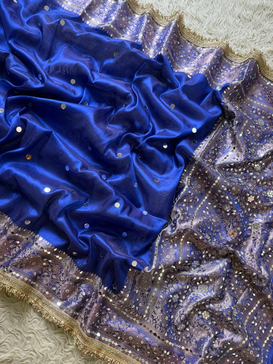 Banarasi Tissue Silk Saree With beautiful  borders with mirror  work