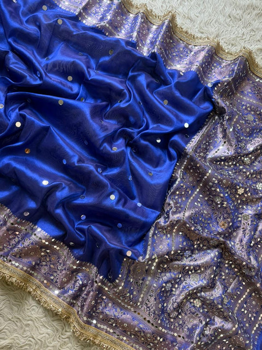 Banarasi Tissue Silk Saree With beautiful  borders with mirror  work