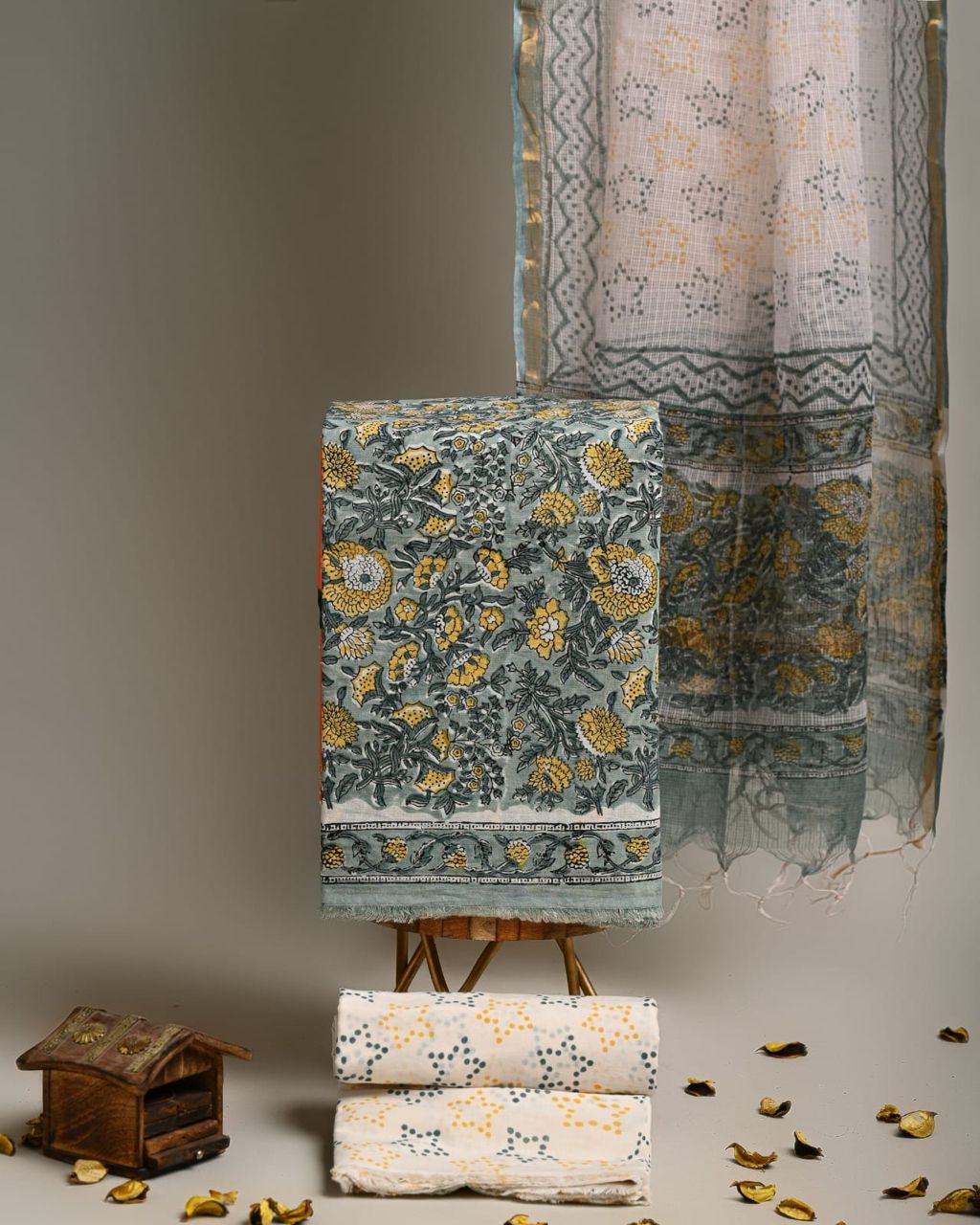 Pure Cotton Hand Block Print Suit With Kota Doriya Dupatta