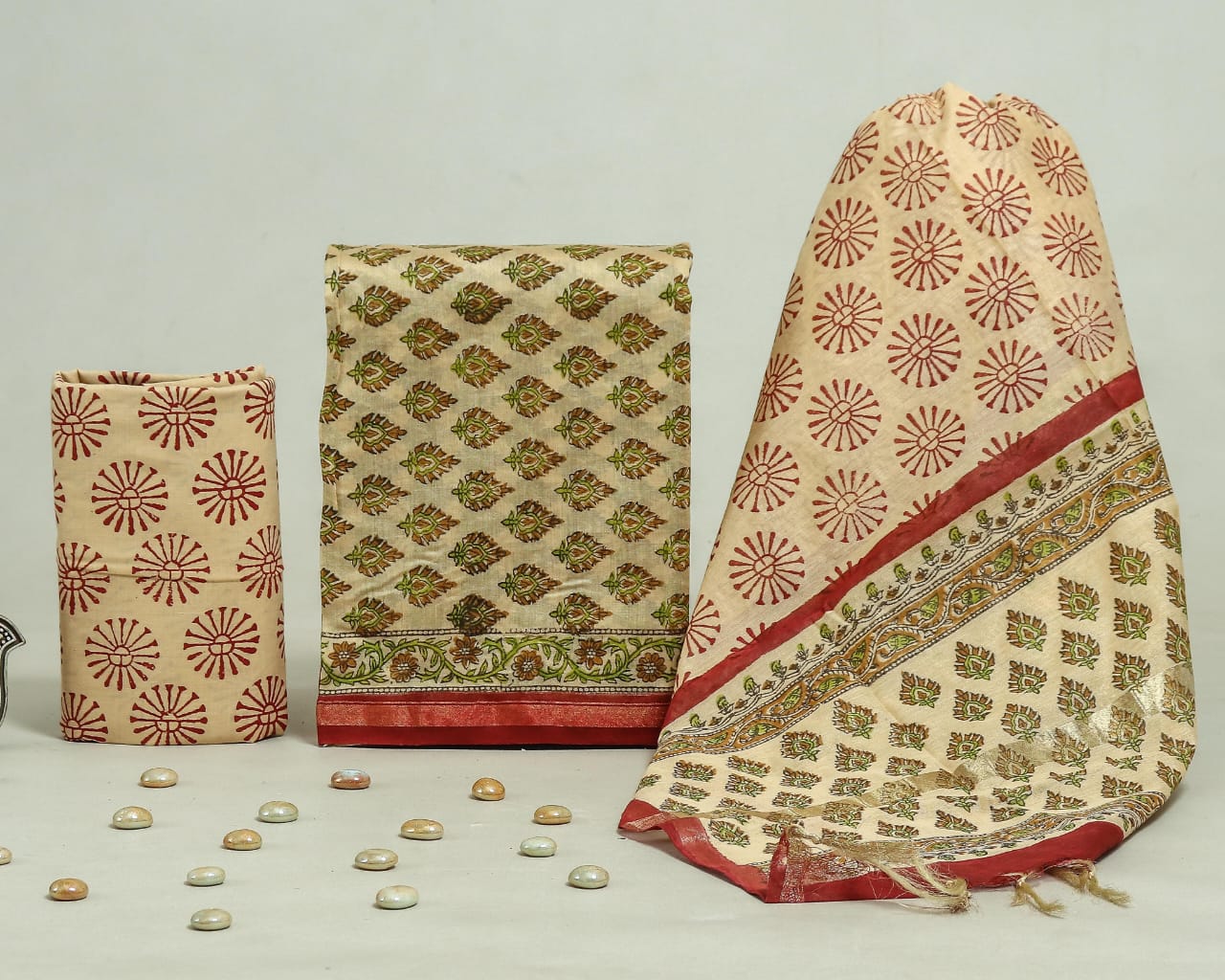 Hand Block Print Chanderi Silk Unstitched Suit