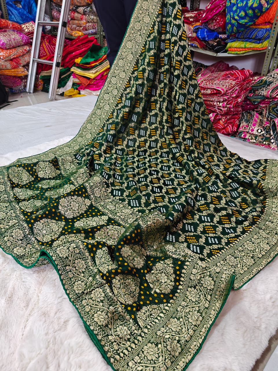 Pure khaddi Georgette Dupatta With Bandhani Zari