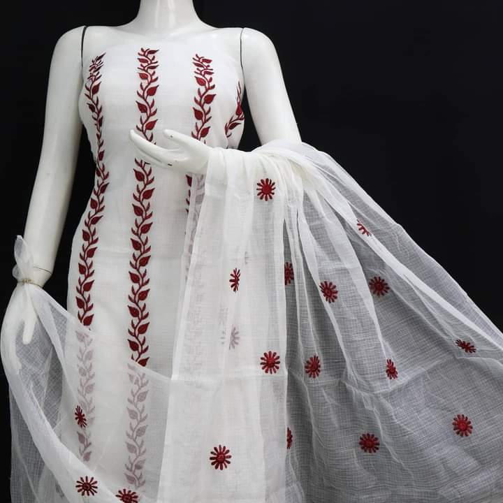 Pure Kota-Doria Unstitched Suit with Embroidery Work